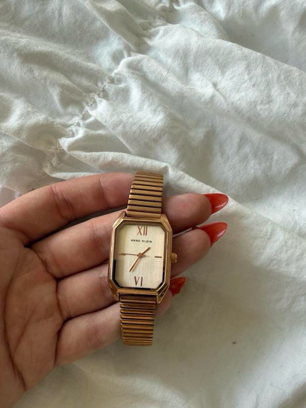 Anne Klein Rose Gold Rectangular Dial Stretch Bracelet Watch